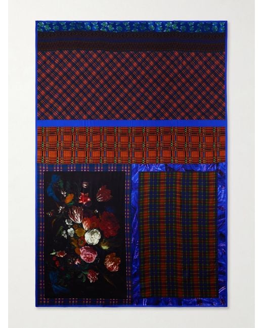 Dries Van Noten Blue Flara Printed Checked Twill Scarf