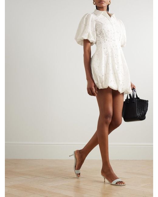 Jonathan Simkhai White Cleo Pleated Broderie Anglaise Cotton Mini Shirt Dress