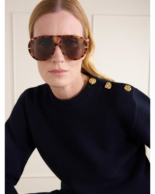 Bottega Veneta Multicolor Drop Aviator-Style Tortoiseshell Acetate Sunglasses