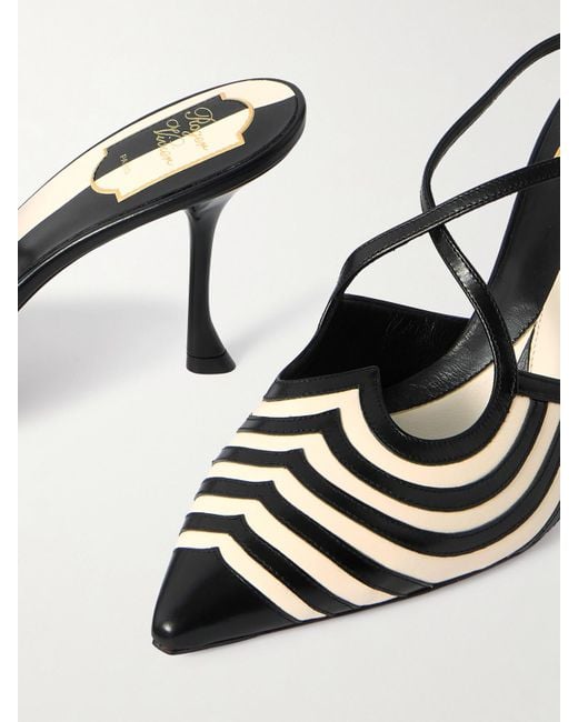 Roger Vivier Natural I Love Vivier 85 Striped Leather Slingback Pumps