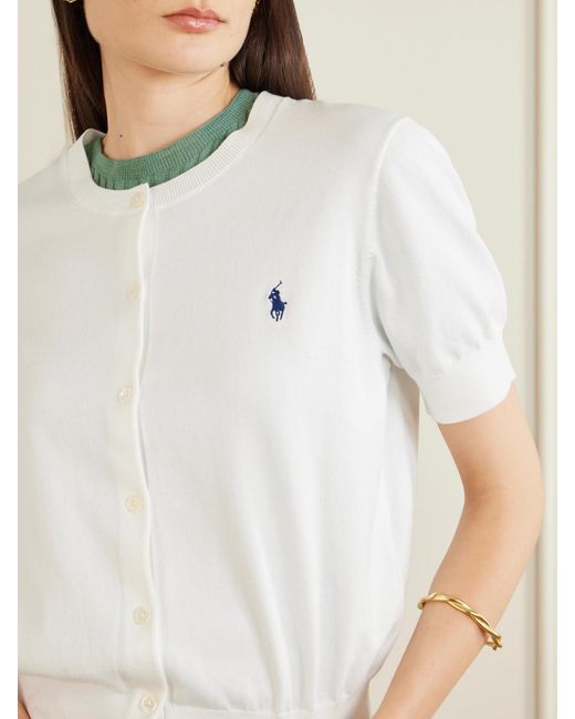 Polo Ralph Lauren White Logo-Embroidered Cotton-Blend Cardigan