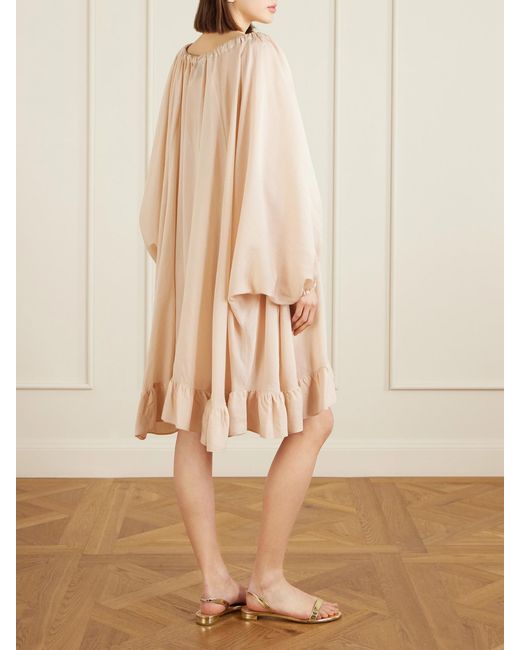 Patou Natural Bow-Detailed Striped Lyocell And Silk-Blend Mini Dress