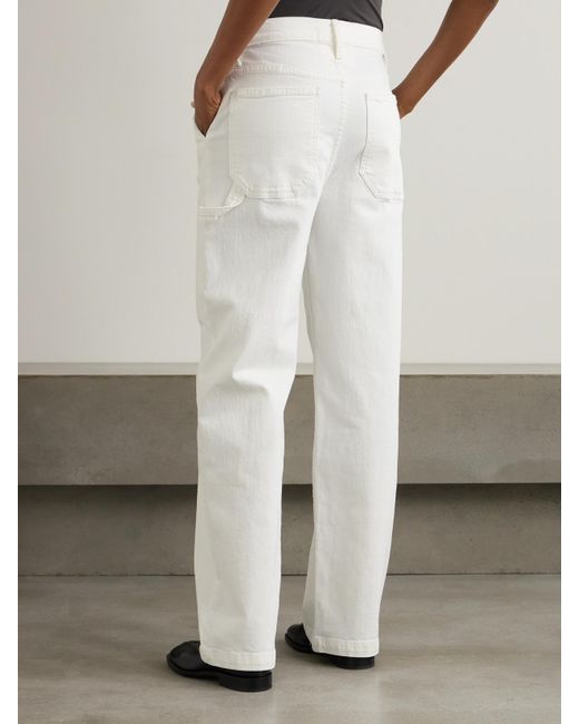 Mother White The Stud Finder Sneak High-Rise Straight-Leg Jeans