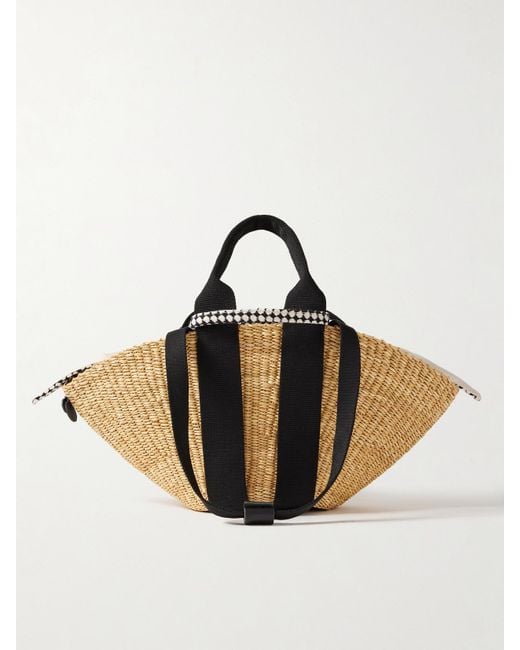 Muuñ Natural Sophie Mini Webbing-Trimmed Woven Straw Tote