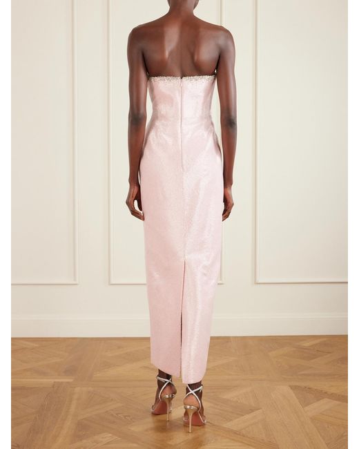 Clio Peppiatt Pink Selene Embellished Scalloped Strapless Satin-Crepe Gown