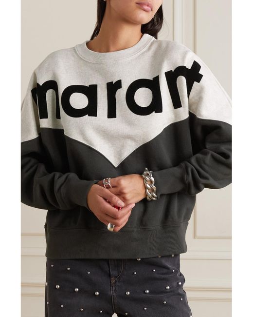 Isabel Marant Black Houston Flocked Two-Tone Cotton-Blend Jersey Sweatshirt