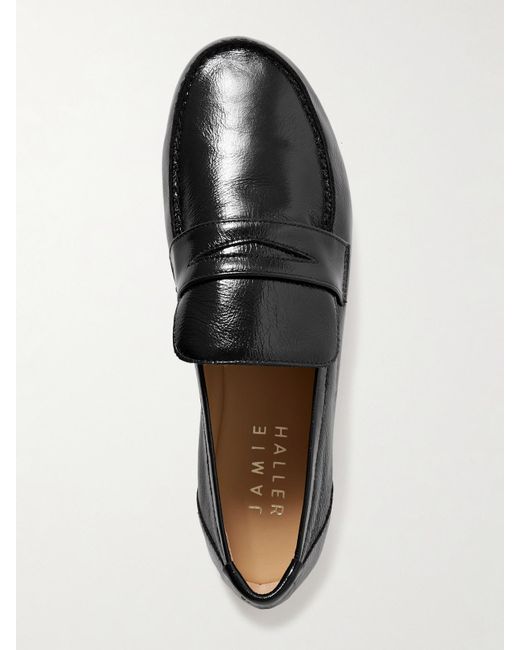 Jamie Haller Black Crinkled-Leather Loafers