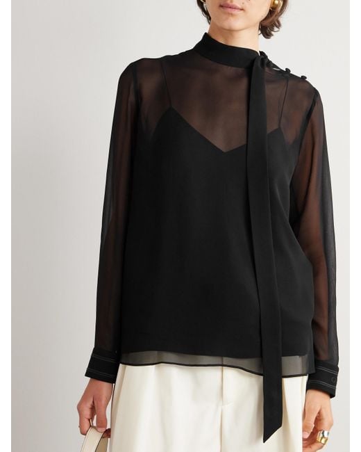 Gucci Black Bluse Aus Seiden-Georgette Mit Verzierung