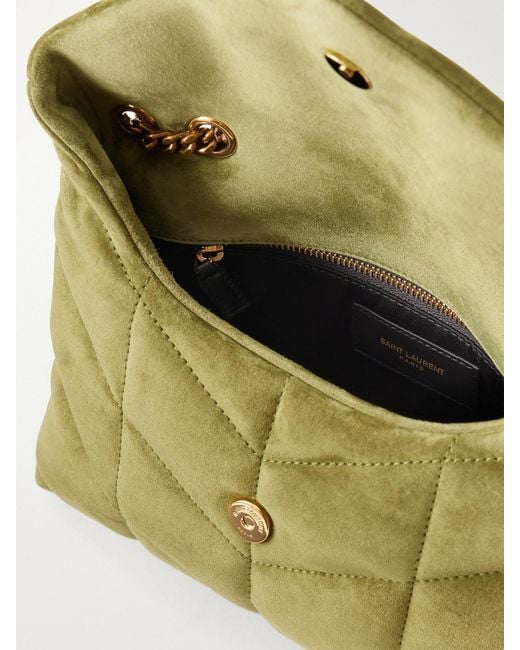 Saint Laurent Green Toy Puffer Matelassé Leather-Trimmed Suede Shoulder Bag