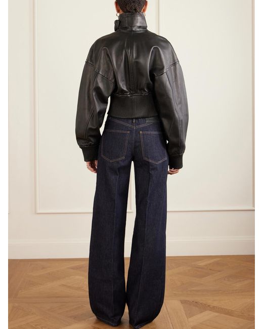 Sportmax Black Cropped Buckled Leather Jacket