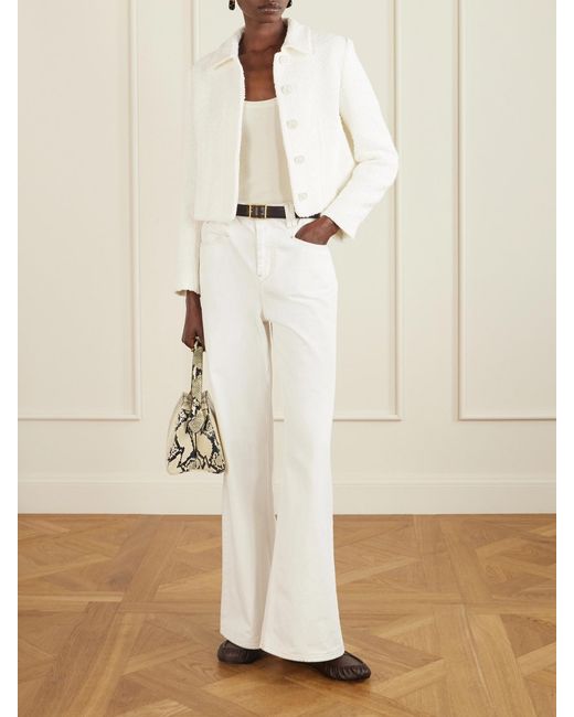 Another Tomorrow White Cropped Cotton Bouclé-Tweed Jacket