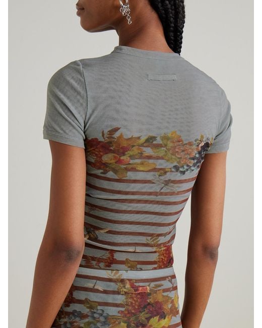Jean Paul Gaultier Gray Marinière Grape Printed Mesh T-Shirt