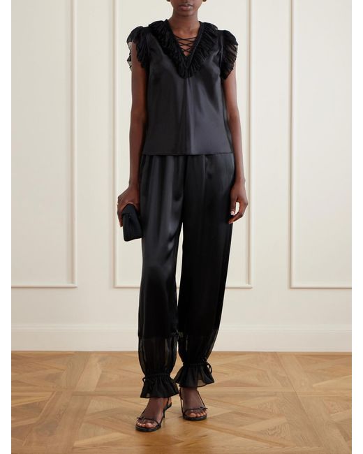 Ulla Johnson Blue Camile Cinched Ruffled Silk Balloon Pants