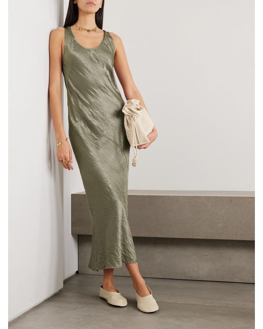 Lauren Manoogian Natural Net Sustain Luster Bias Crinkled-Satin Maxi Dress