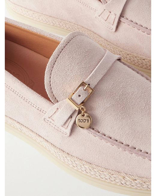 Mocassins En Daim À Finitions En Raphia Tod's en coloris Natural