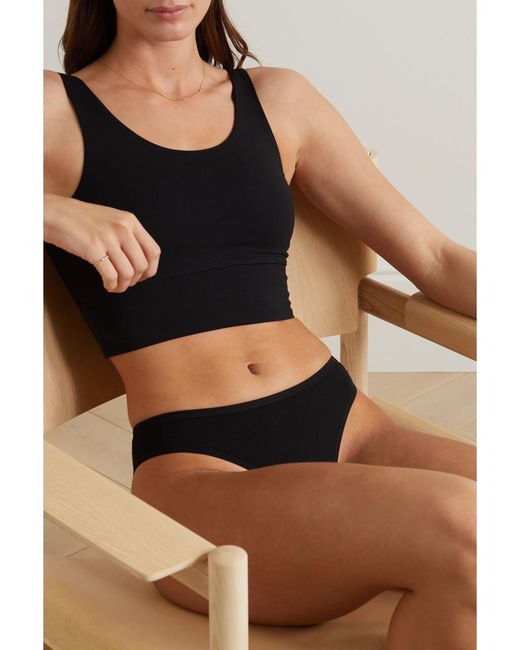 CDLP Black Net Sustain Cropped Stretch-Tencel Lyocell Top