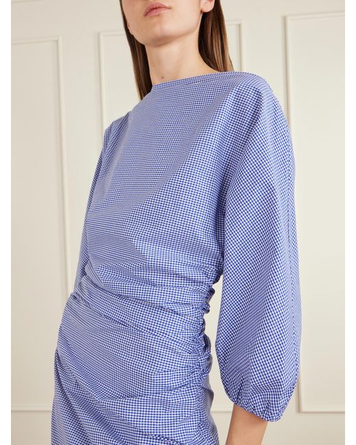 BERNADETTE Purple Checked Cotton Midi Dress