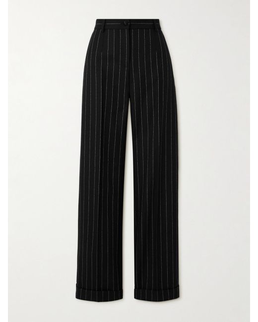 Dolce & Gabbana Black Striped Wool-Blend Straight-Leg Pants