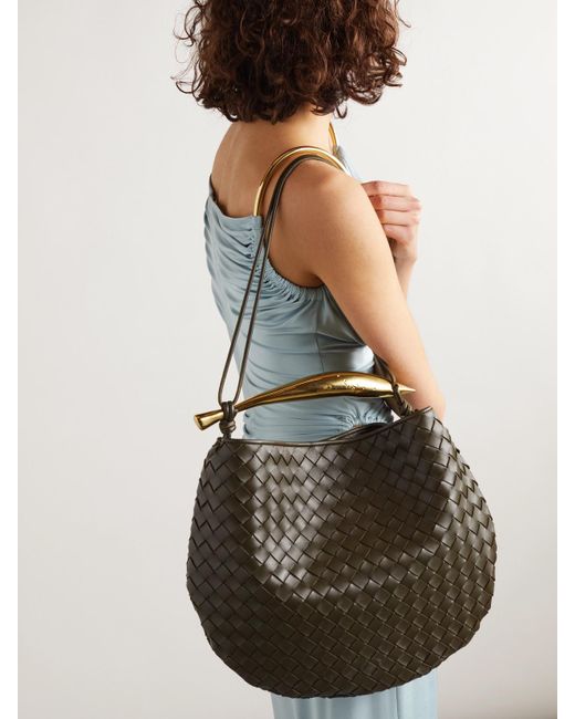 Bottega Veneta Gray Sardine Medium Intrecciato Leather Shoulder Bag