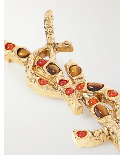 Saint Laurent Cassandre Brooch in Metallic | Lyst