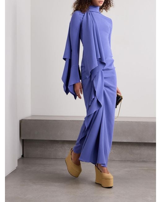 Solace London Blue Nella Draped Ruched Crepe Maxi Dress