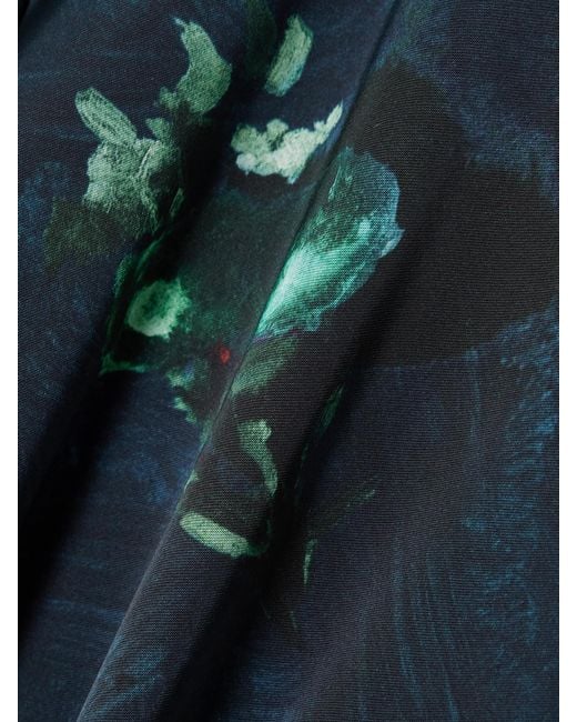 Erdem Blue Abstract Rose Print Short Sleeve Cocktail Dress