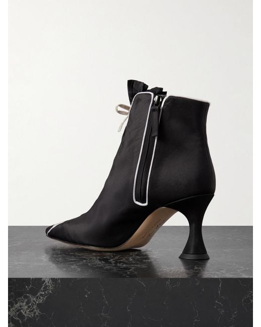Manolo Blahnik Black Nolhac 70 Ruffled Velvet-Trimmed Silk Ankle Boots