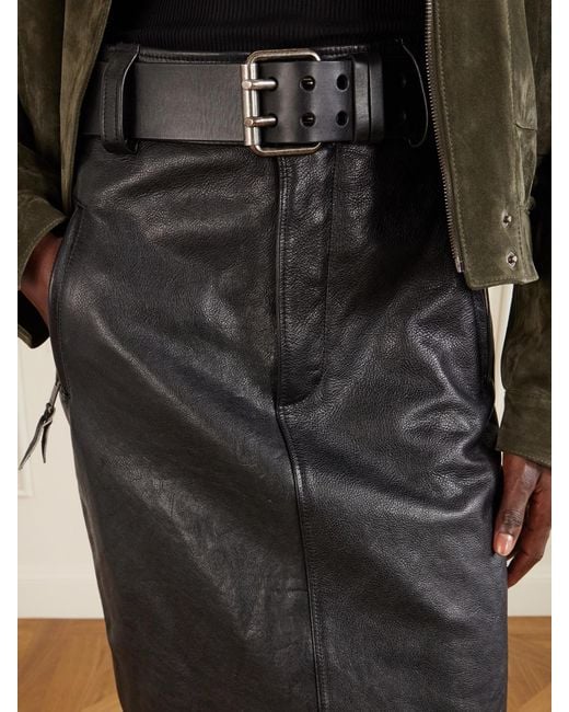 Saint Laurent Black Belted Textured-Leather Skirt