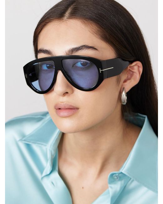 Tom Ford Blue Bronson Aviator-Style Acetate Sunglasess
