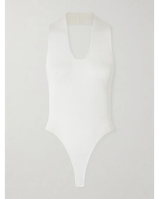 Khaite White Toto Stretch-Knit Halterneck Bodysuit