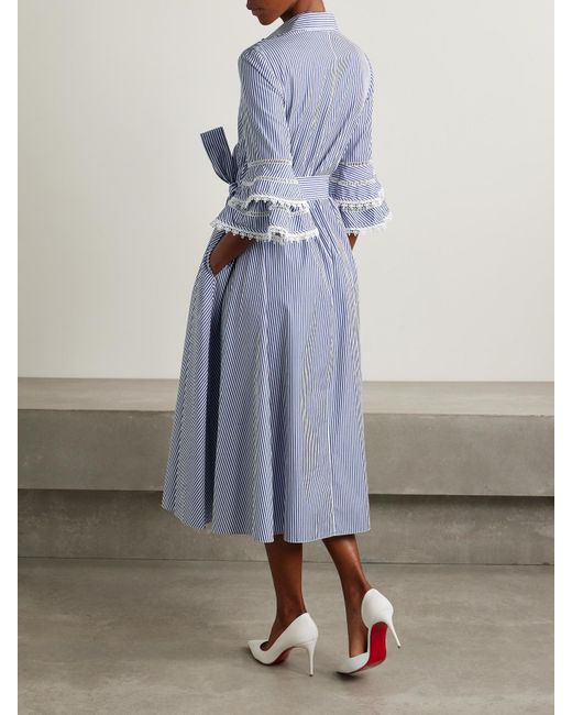 Carolina Herrera Belted Guipure Lace-Trimmed Striped Cotton-Poplin Midi Shirt Dress in Blue | Lyst Carolina Herrera Belted Guipure Lace-Trimmed Striped Cotton-Poplin Midi Shirt Dress in Blue | Lyst