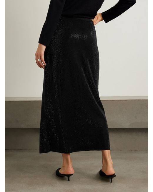 Leset Black James Crystal-Embellished Merino Wool Midi Skirt