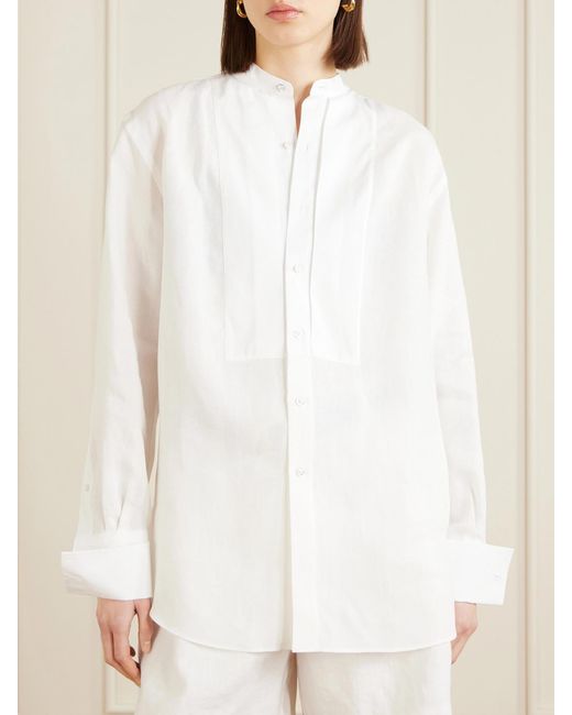 Ralph Lauren White Kirstin Hemd Aus Leinen Mit Baumwollbesätzen