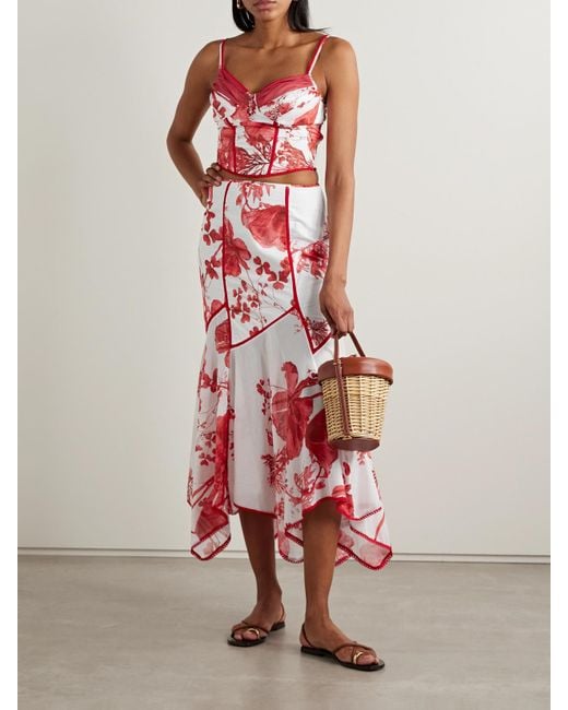 Charo Ruiz Red Peisy Verkürztes Bustier Aus Einer Baumwollmischung Mit Blumenprint Und Wellenkanten