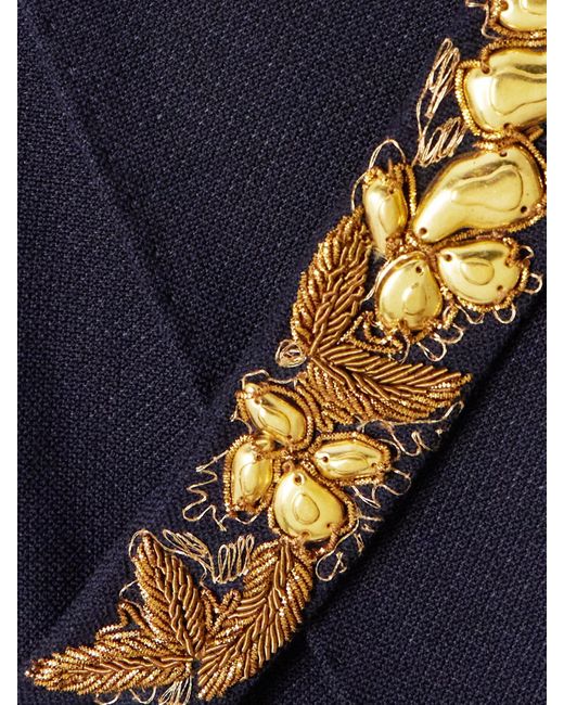 Dries Van Noten Blue Double-Breasted Embellished Wool And Linen-Blend Blazer