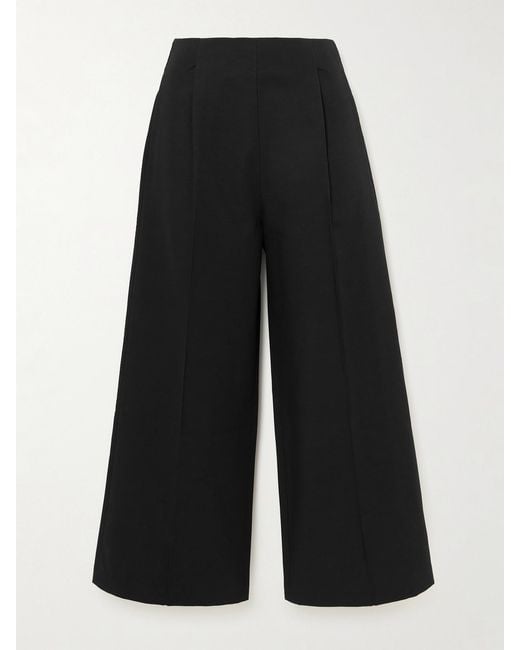 D'Estree Black Martha Linear Cotton-Faille Wide-Leg Pants
