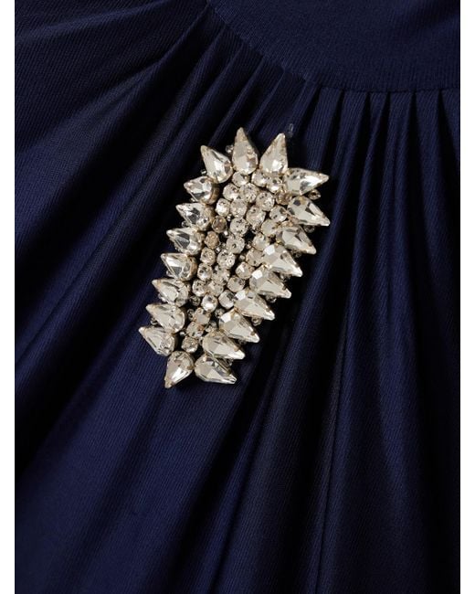 Rabanne Blue Crystal-Embellished Gathered Satin-Jersey Top