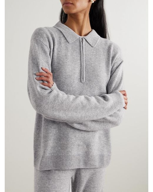 ÉTERNE Gray Blaise Cashmere Half-Zip Sweater