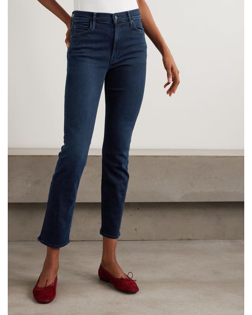 Mother Blue The Dazzler Ankle Mid-Rise Slim-Leg Jeans