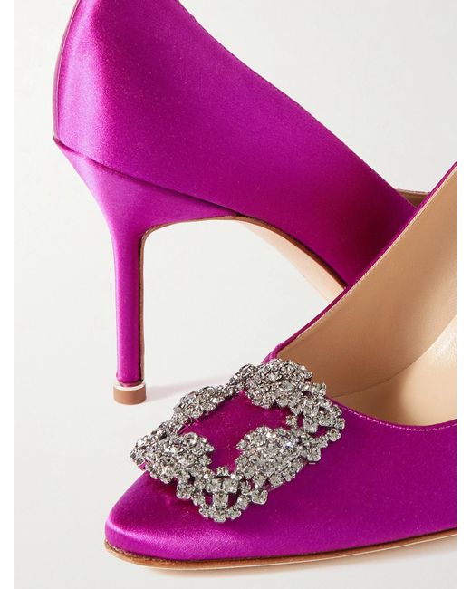 Manolo Blahnik Pink Hangisi 90 Crystal-Embellished Satin Pumps