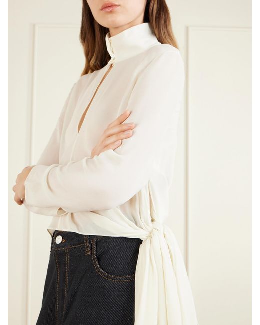 Alaïa Natural Knotted Crepe De Chine Blouse
