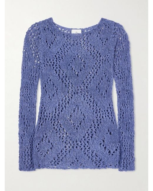 The Elder Statesman Blue Lake Pointelle-Knitted Silk, Cashmere And Linen-Blend T-Shirt