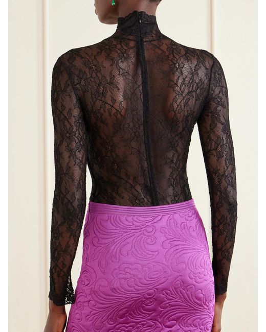 Valentino Garavani Black Scalloped Lace-Jersey Bodysuit