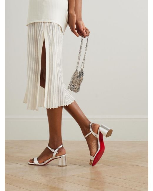 Christian Louboutin White Miss Jane 55 Metallic Textured-Leather Sandals