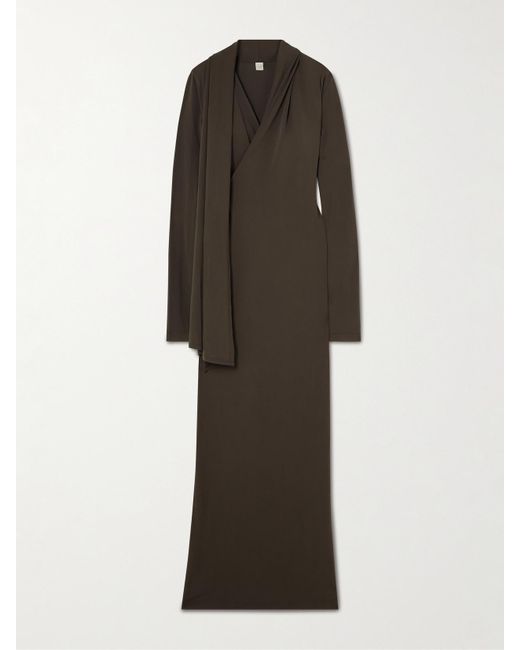 Totême  Brown Wrap-Effect Draped Stretch-Jersey Maxi Dress