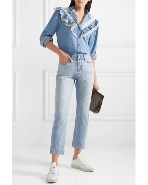 blue jean ruffle shirt