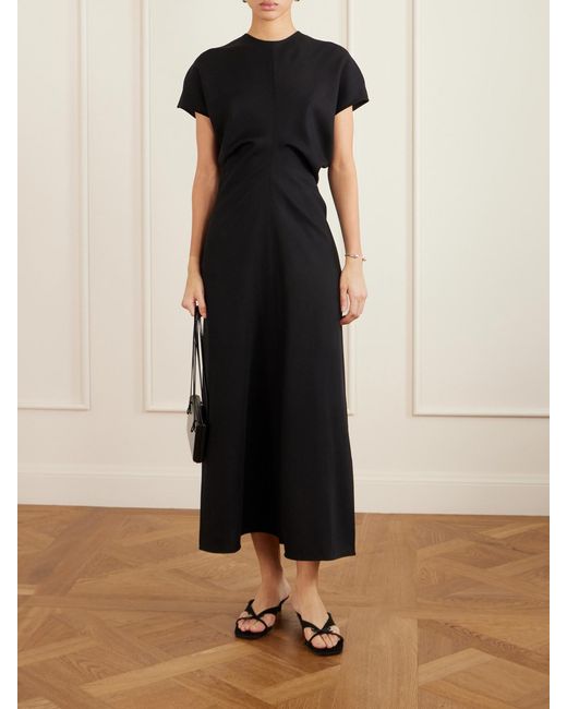 Totême Black Gathered Wool Maxi Dress