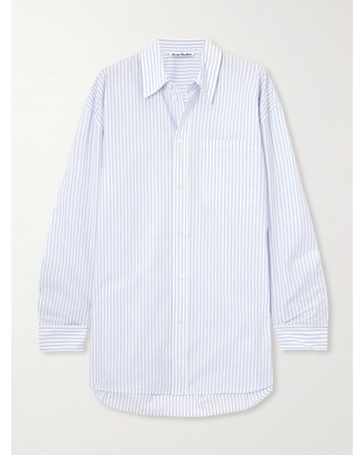 Acne White Oversized-Hemd Aus Gestreiftem Baumwoll-Oxford Mit Print