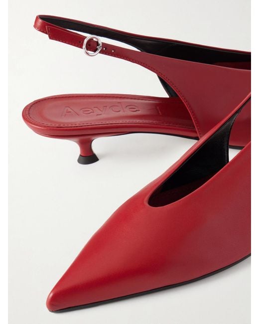 Aeyde Red Camila Leather Slingback Pumps