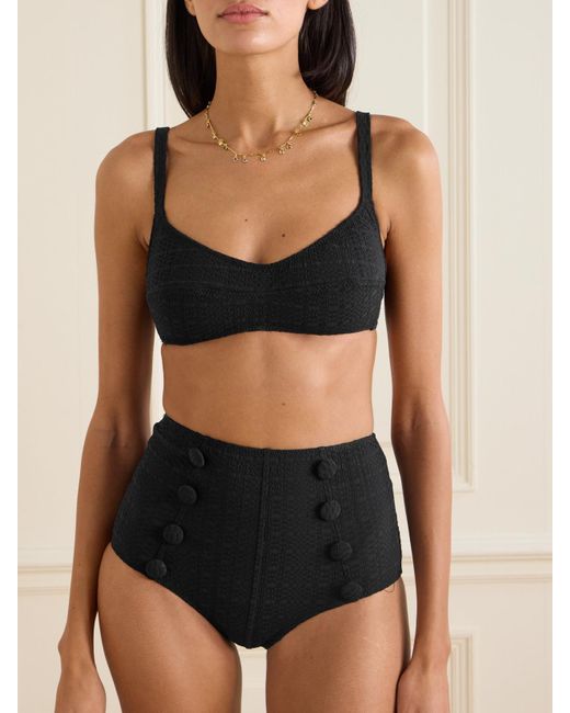 Lisa Marie Fernandez Black Button-Embellished Seersucker Bikini